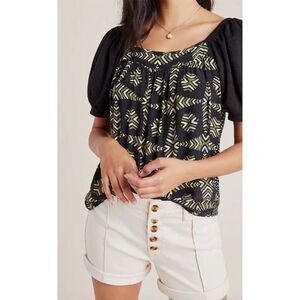 New Maeve Anthropologie Women's M Geometric Boho Blouse Square Neck Top